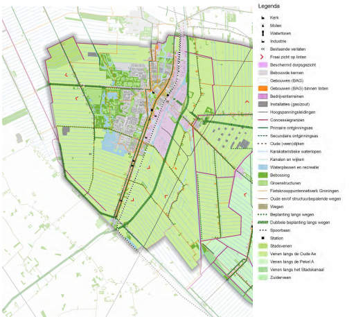 Gemeente Veendam kaart indeling op hoofdlijnen, met legenda.